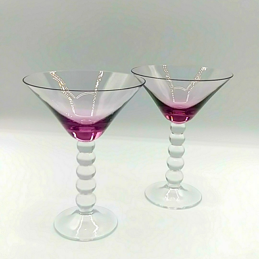 🍇HP! 2 Purple Martini Glasses with beaded stems.
